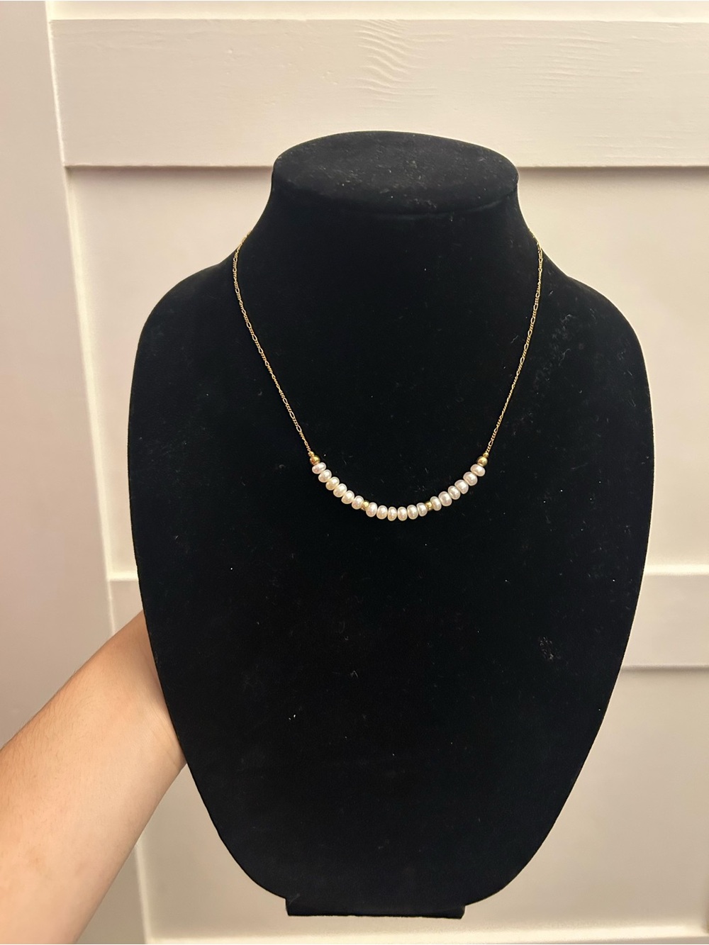 Delicate Gold Pearl Bar Necklace - Women Jewelry